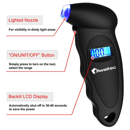 Digital Tire Pressure Gauge 2-Pack 150 PSI - Backlit LCD, 4 Modes PSI/Bar/KPA/Kgf, Non-Slip Grip for Car, Truck, Motorcycle & Bicycle