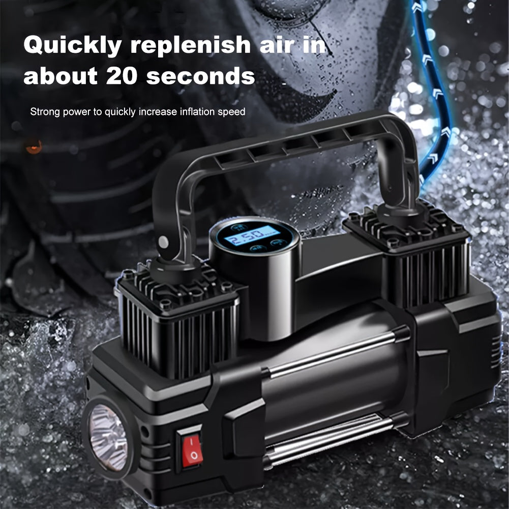 12V 150 PSI Air Compressor Tire Inflator Portable Powerful Dual Cylinder Air Pump, Used for Car Tires, Car Additions, Automatic Tire Pump, with LED Digital Pressure Gauge, LED Light, Suitable for SUV, Car, Bicycle, Basketball, Lifebuoy