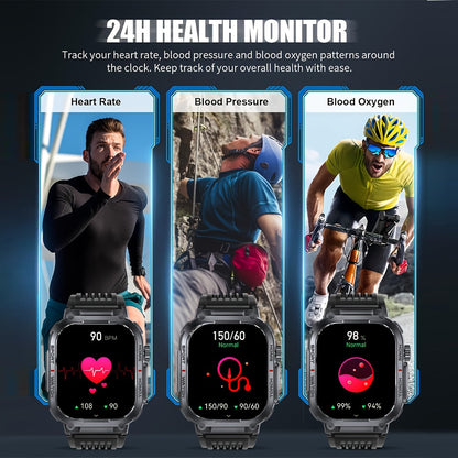 Smart Watch for Men with Call Function, IP68 Waterproof Outdoor Smartwatch 2.02" LED Flashlight, 400mAh Battery, Compass Pedometer Calorie Pressure Monitor Fitness Tracker for iPhone Android