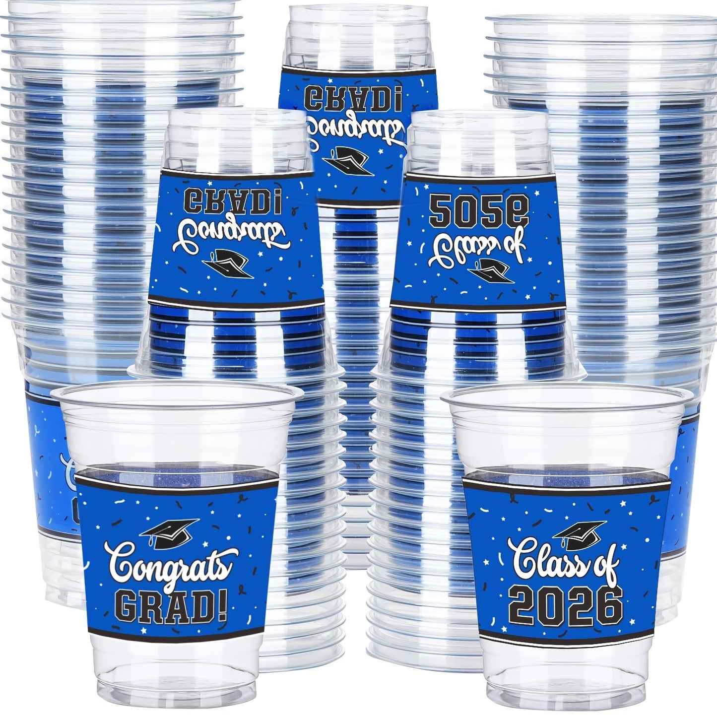 Graduation Plastic Mugs 100 Pack 14oz – 2026 Graduation Party Cups in Black Red Blue Green Purple Maroon for Graduation Ceremony, Reception, Celebration & School Color Party Drinkware Bulk