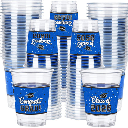 Graduation Plastic Mugs 100 Pack 14oz – 2026 Graduation Party Cups in Black Red Blue Green Purple Maroon for Graduation Ceremony, Reception, Celebration & School Color Party Drinkware Bulk