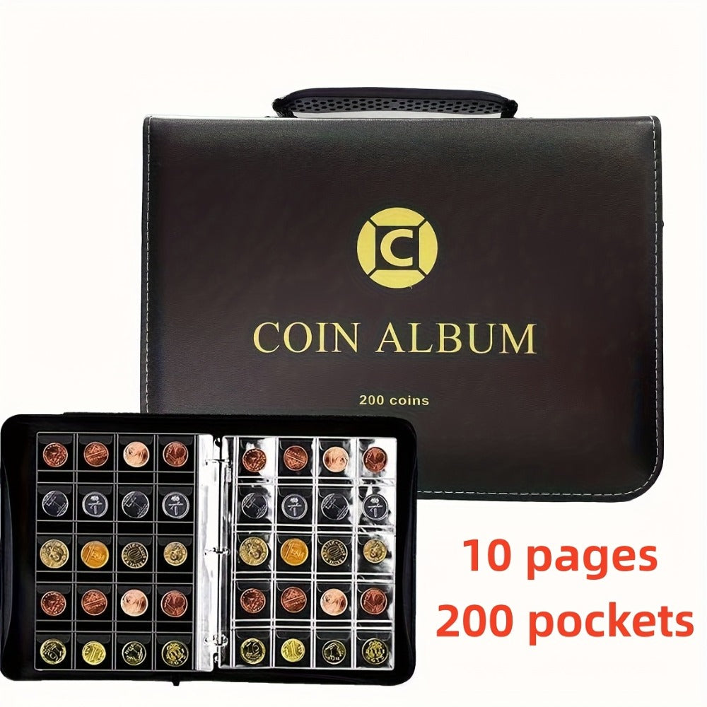 Coin Collection Book with Zipper & Handle 200/320 Pockets – 10/20 Page Coin Storage Album for Currency & Commemorative Coins, Fits 20/25/27/30mm Coins, Black & Blue