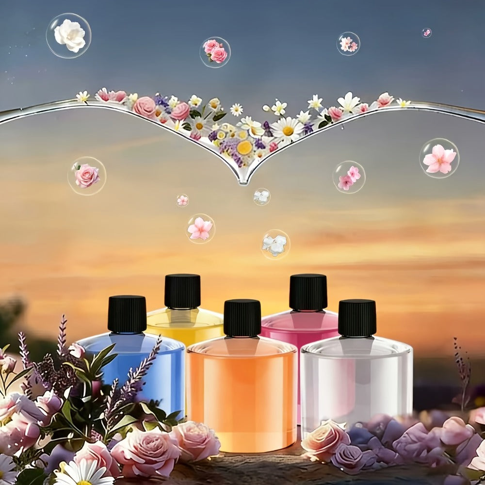 Car Fragrance Diffuser Refill Liquid – 5 Bottles 1.69oz Each, 5 Scents (Hilton, Gardenia, Osmanthus, Ocean, Cologne), Car Air Freshener Refill for Smart Rechargeable Diffuser