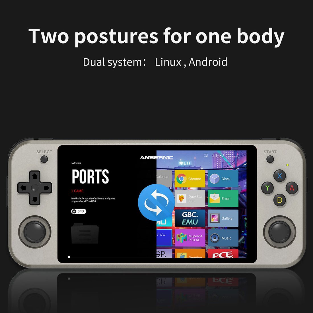 Anbernic RG552 Handheld Game Console Dual OS Android Linux Retro Emulator 5.36-Inch IPS 1920x1152 RK3399 4GB RAM HDMI USB 3.0 Active Cooling