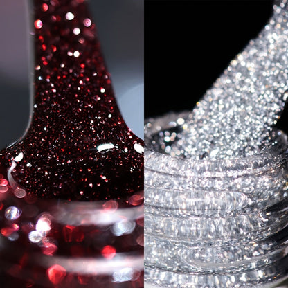 Explosive Glitter Gel Nail Polish 2pcs Shattered Flash Silvery Red – High Saturation Sparkle Long-Lasting Gel in Gilt Bottle, Christmas Holiday Salon Manicure Nail Art Gift for Women