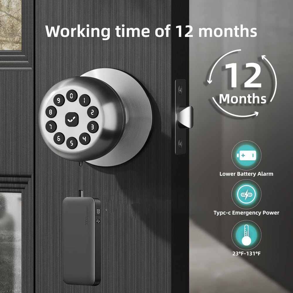 Smart Door Lock Keyless Entry – 3-in-1 APP + PIN + Key Access, Auto-Lock, Wireless Bedroom Door Lock with Durable Alloy Construction, Easy Installation, Holiday Gift for Family (Silver)