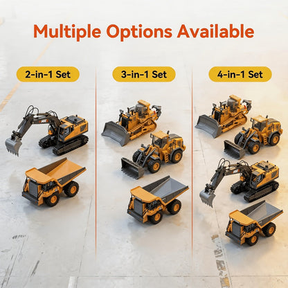 RC Engineering Vehicle Set 11-Channel 2.4GHz – 2-in-1 & 4-in-1 Remote Control Excavator Dump Truck Bulldozer, Alloy Construction Toy Fleet for Kids Boys, Best Birthday Christmas Gift Ages 6+