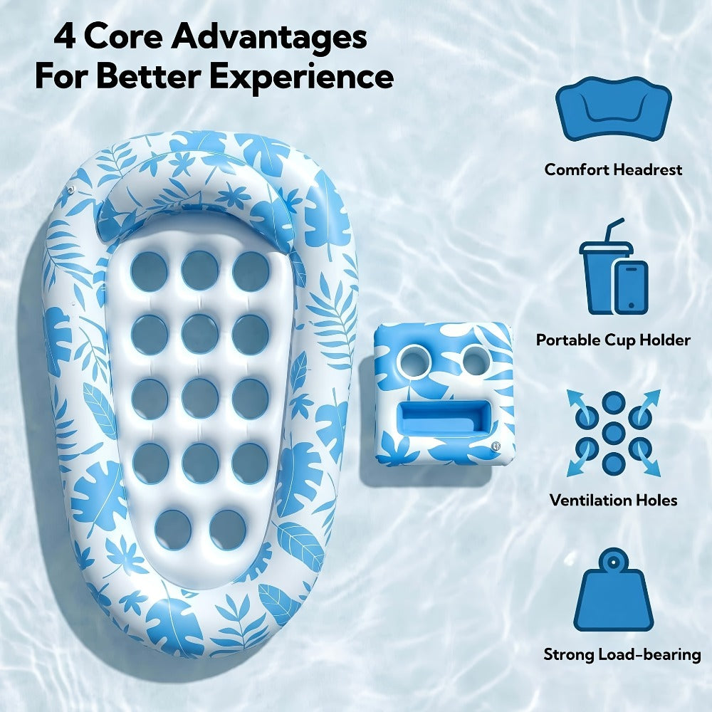 Inflatable Pool Lounger XL 77"×50" with Backrest Adult Tanning Float Raft Floating Sunbathing Bed for Swimming Pool Lake Beach Summer Relaxation
