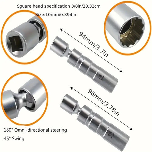 Magnetic Spark Plug Socket Set 14mm 16mm Universal 1/2 Inch Drive Alloy Steel Spark Plug Removal Tool with 3/8 Inch Drive Ratchet Wrench for Car Engine Repair