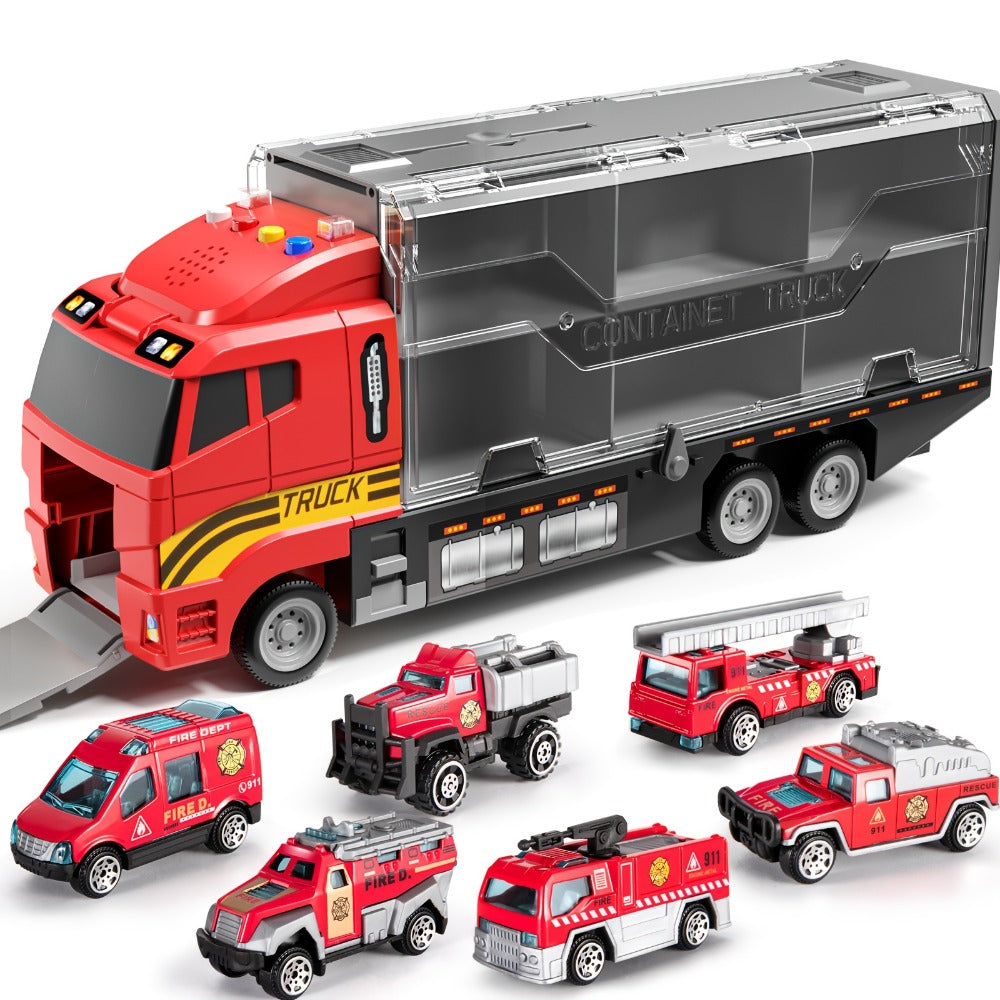 Fire Truck Toy Set for Kids Ages 3-6 – Die-Cast Metal Carrier Truck with Play Mat, Emergency Vehicle Collection, Birthday Christmas Gift for Boys Girls
