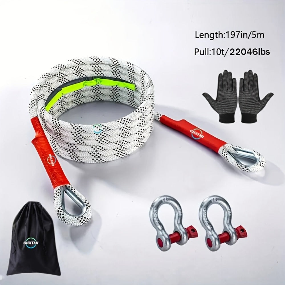 Heavy Duty Tow Rope & Hook Set 16FT - Off-Road Recovery Tow Strap with 2 Steel U-Hooks for SUV, Truck & 4x4 Vehicle Rescue