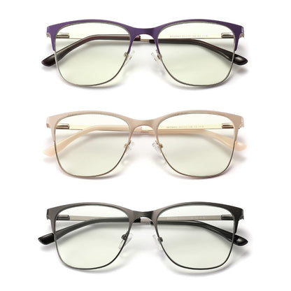 Anti Blue Light Reading Glasses 3 Pack Metal Frame Rectangular Readers – Polycarbonate Lenses, Spring Hinges, Unisex Men Women Mixed Colors, Multiple Magnification Strengths for Reading and Screen Use