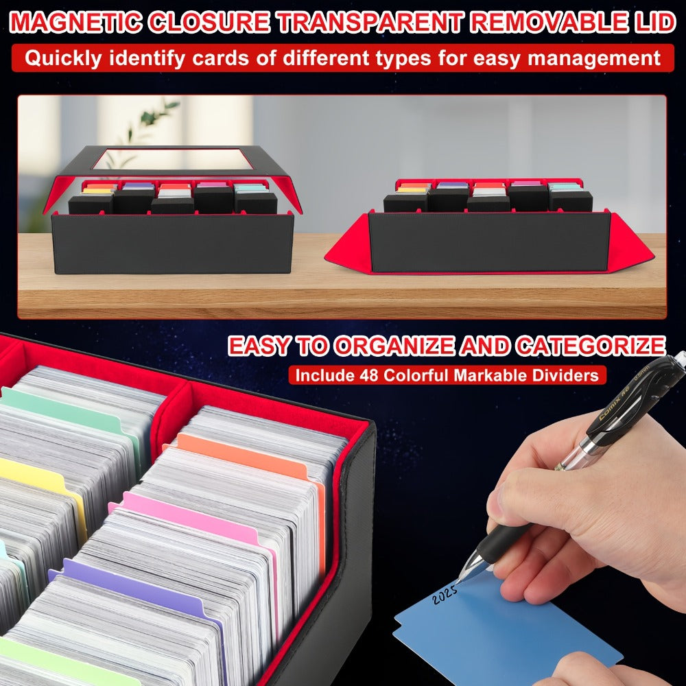 Trading Card Storage Box 5-Row 3900+ Capacity – Card Deck Case with 48 Colorful Dividers & 5 Foam Supporters for MTG Commander Yu-Gi-Oh Pokemon TCG Sports Cards