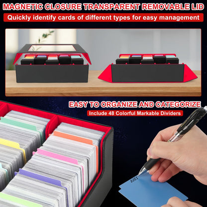 Trading Card Storage Box 5-Row 3900+ Capacity – Card Deck Case with 48 Colorful Dividers & 5 Foam Supporters for MTG Commander Yu-Gi-Oh Pokemon TCG Sports Cards