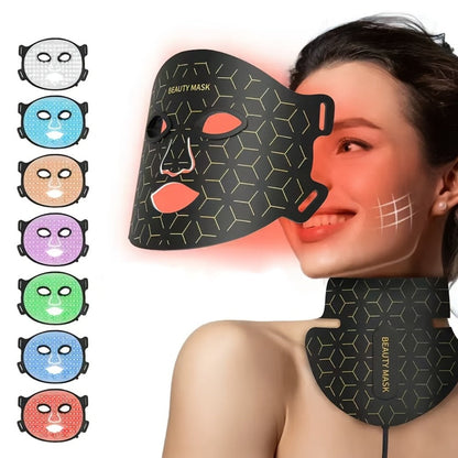 LED Face Mask – 7-in-1 Red Light Therapy for Face & Neck, 93+80 LED Beads, Separate Silicone Applicator, 1800mAh Rechargeable, Adjustable Color Brightness & Timer, Anti-Aging Skin Care Gift for Women
