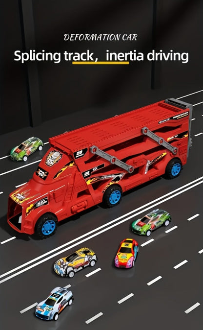 Transforming Launcher Truck Playset with 8 Alloy Cars – Foldable Storage Transporter Toy | Car Carrier Truck with Launch Ramp, Durable ABS Construction, Birthday Gift for Boys Ages 3 4 5 6