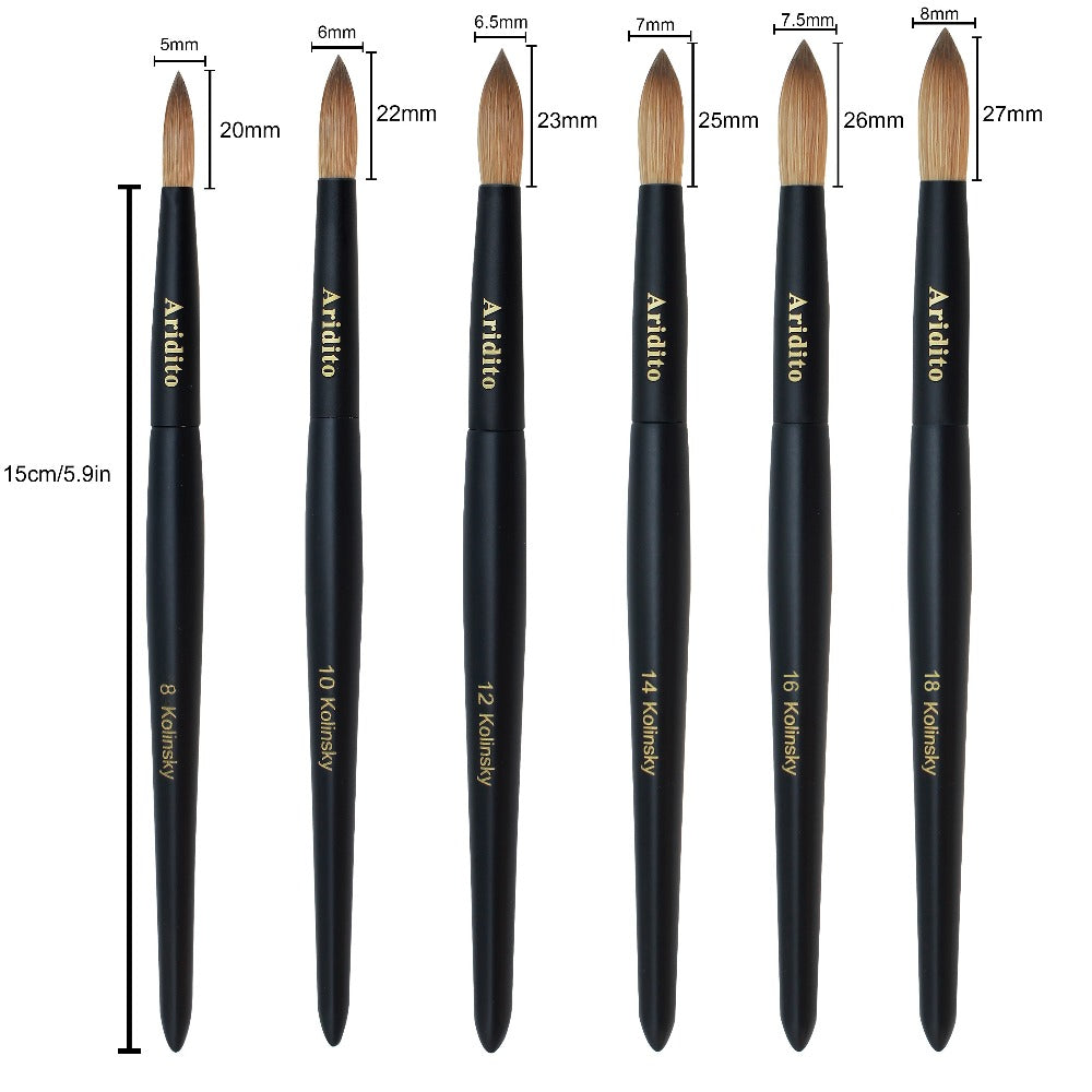 Kolinsky Nail Brush Round Head for Acrylic Extensions – Professional Black Wooden Handle Nail Art Brush with Genuine Kolinsky Hair Bristles, Sizes #8 #10 #12 #14 #16 #18 for Salon & Home Manicure Women