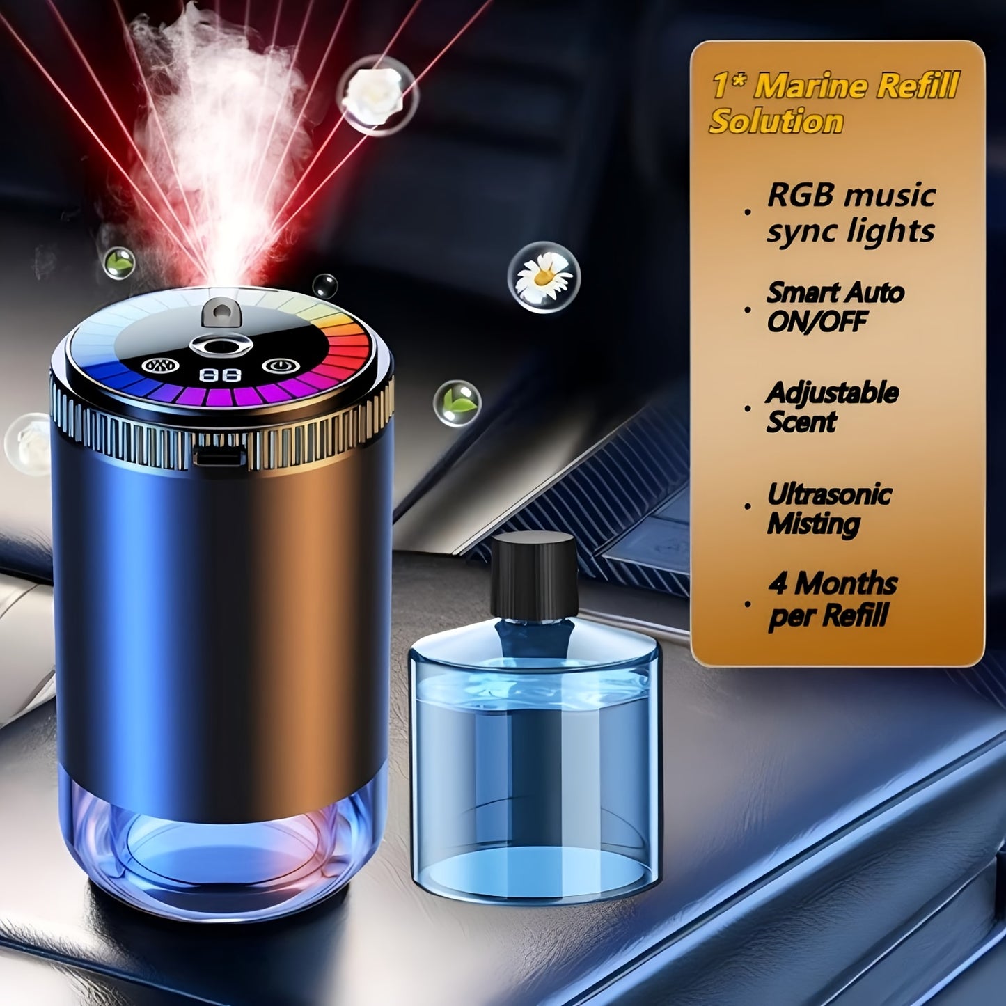 [Smart Fragrance Diffuser] Men's Car Accessories Smart Fragrance Diffuser, Dynamic Light Show And Starry Ceiling Mode, Natural French Aromatherapy Essential Oils/perfume, Adjustable Scent Intensity, Eliminates Car Odors, Long-lasting Freshness, Cologne Sc