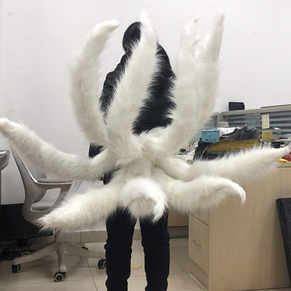 Nine-Tailed Fox Tail Cosplay Prop Anime 31.5in – Alloy Frame Knitted Kitsune Tail for Halloween Costume Christmas Party Stage Performance Photography, Naruto Ahri Cosplay Gift