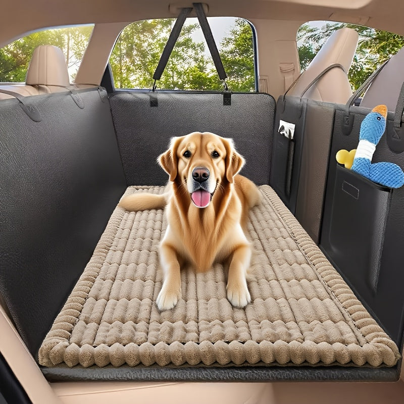 1pc Non-Slip Car Dog Mat | Heavy-Duty Pet Seat Cushion with Rear Extension Pad, Anti-Bite Wearing Floor Liner for SUVs, Sedans & Trucks, Compatible with All Dog Sizes (Small/Medium/Large), Easy to Clean Durable Polyester Travel Protector