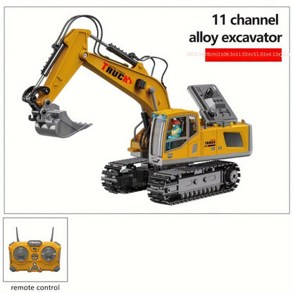 Remote Control Excavator Loader Dump Truck Toy for Kids 2.4GHz Alloy RC Construction Vehicle with Light & Sound, USB Rechargeable, Boys Gift for Halloween Thanksgiving Christmas Birthday Ages 3+