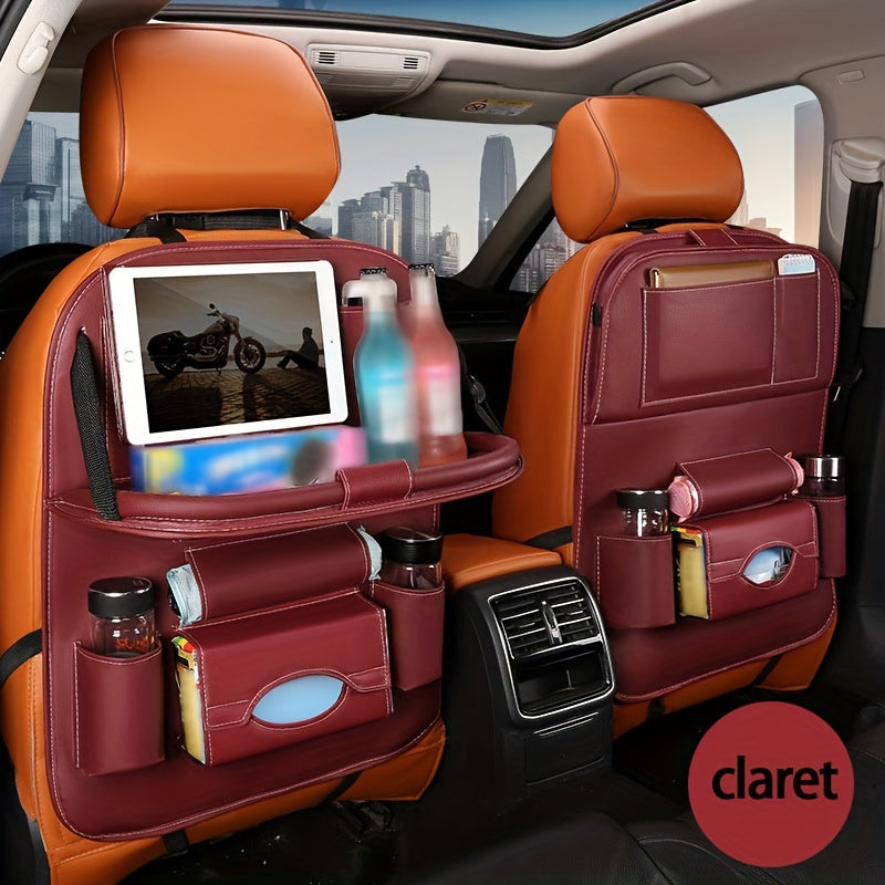 2pcs Premium All-in-One Car Back Seat Organizer with Foldable Table, Kick Mats, Tissue Box Holder, Cup & Umbrella Holders, Laptop Station & Car Eating Tray - Durable Travel Companion for Family Road Trips, Vehicle Organization, Integrated Storage Design,
