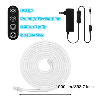 LED Neon Light Strip 32.8ft 10m 1200 LEDs Super Bright, IP65 Waterproof 24V Flexible Neon Strip with Power Adapter & Mounting Clips, White Pink Warm White Ice Blue, Bedroom Kitchen Outdoor Christmas Halloween Decor