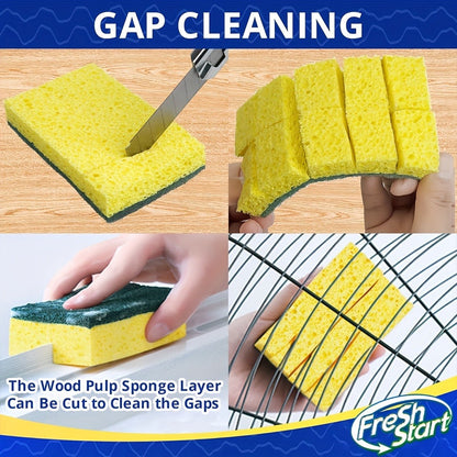 Non-Scratch Cellulose Sponge Dual-Sided with Tough Scouring Pad – Dishwashing Sponges for Kitchen, Dishes & Bathroom, Absorbent & Durable, Green or Blue, 9/12/18/27 Pack Value Sets