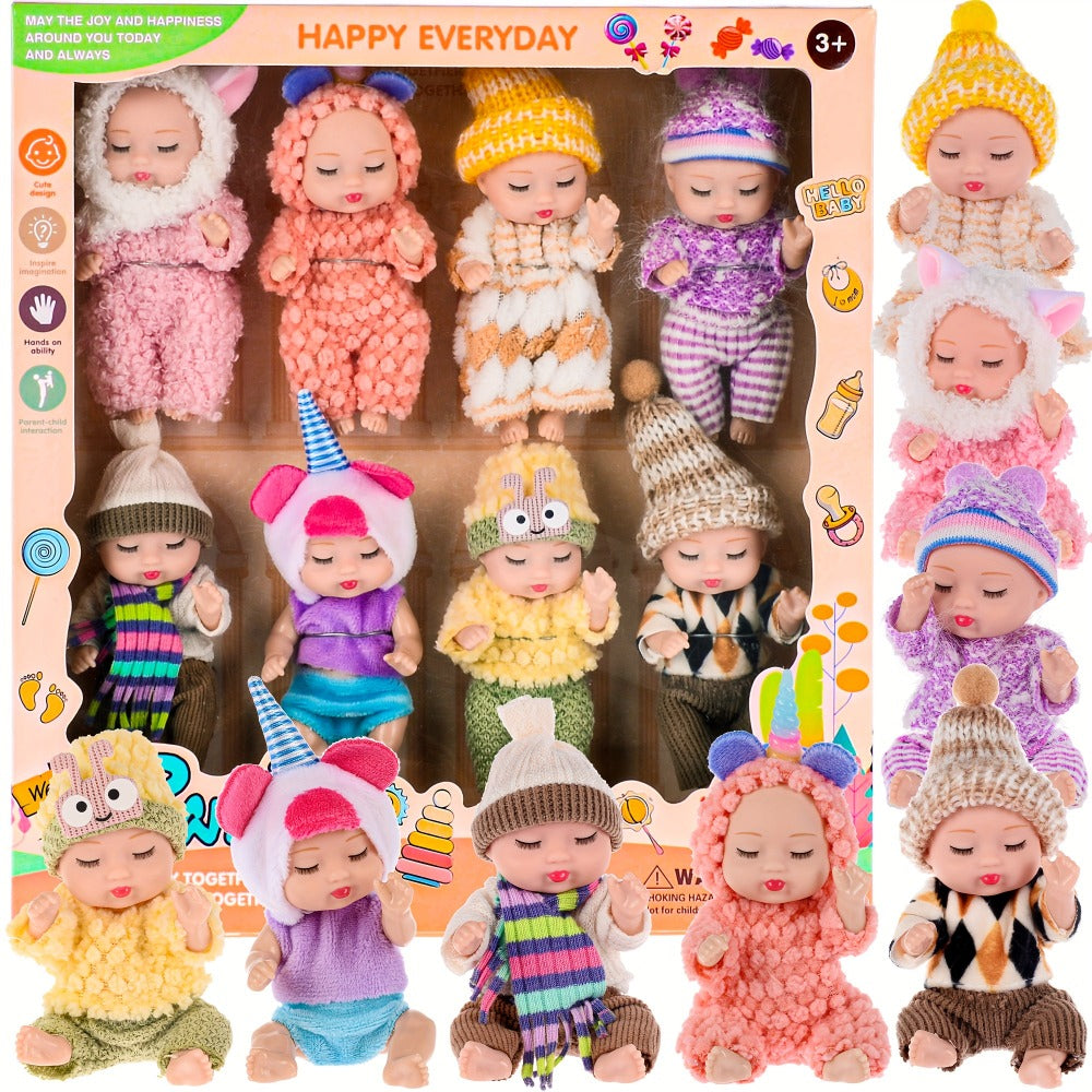 Mini Baby Dolls 8 Pack 4 Inch Animal Theme Outfits BPA-Free Non-Toxic ASTM Certified Miniature Doll Set Party Favor Stocking Stuffer Gift for Girls Ages 3-12 Birthday Christmas