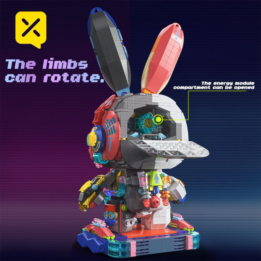 Punk Mechanical Rabbit Building Block Set 1377pcs – Pink Steampunk Style Brick Model Kit, Mid-Scale ABS DIY Assembly Display Toy, Unique Halloween Christmas Birthday Gift for Teens & Adults