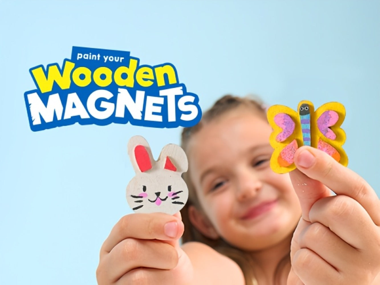 DIY Wooden Magnet Painting Kit for Kids – 12pcs Arts and Crafts Set with Paint Palette Brush Glitter Glue, Creative Activity Birthday Party Favor Gift Boys Girls Ages 3+