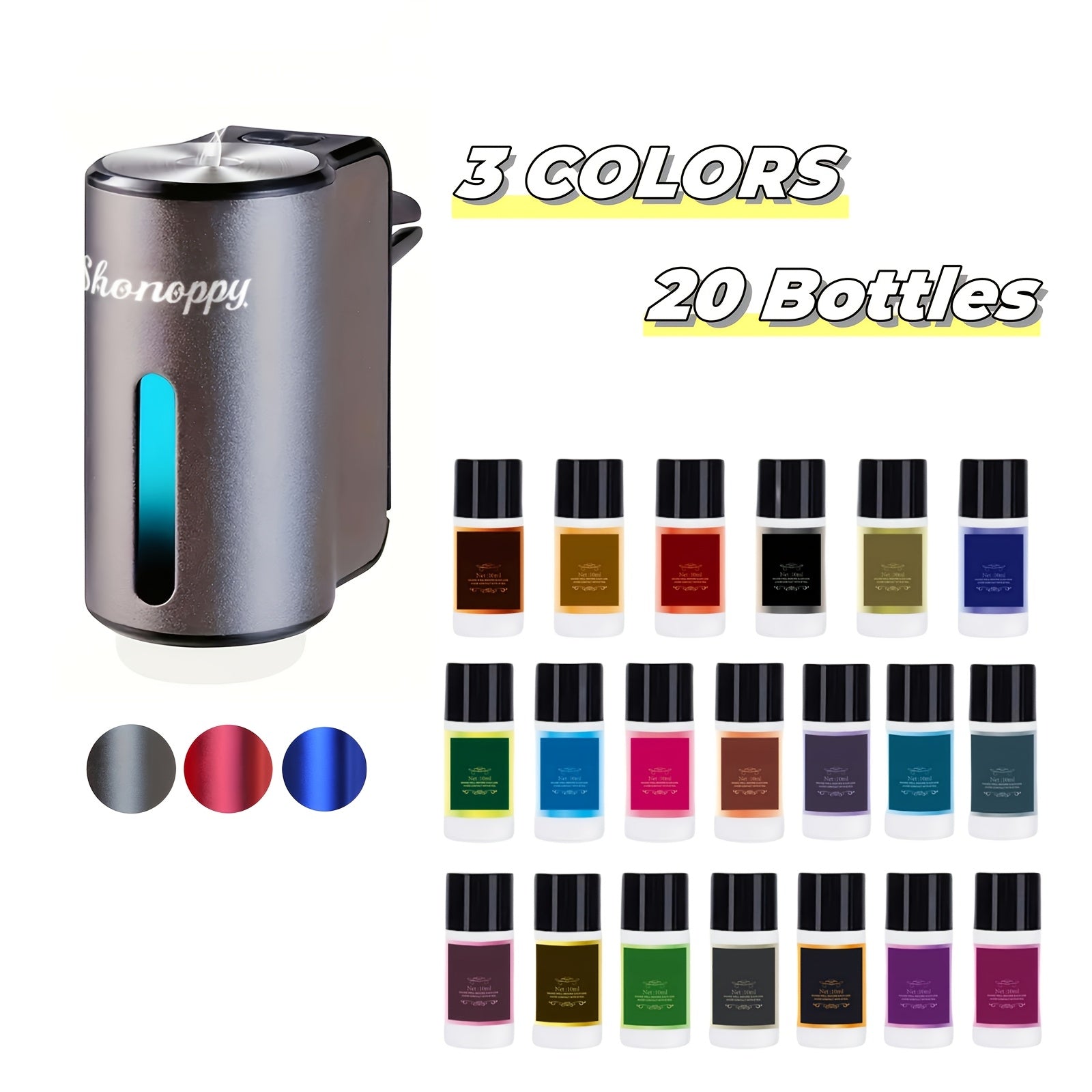 (Accessory 3/10/20 Bottles 0.34oz Essential Oils Sold Separately)Smart Car Air Freshener Aroma Diffuser with 3/6/10/20pcs Essential Oils, Premium Quality, Compact Design, for Car Experience