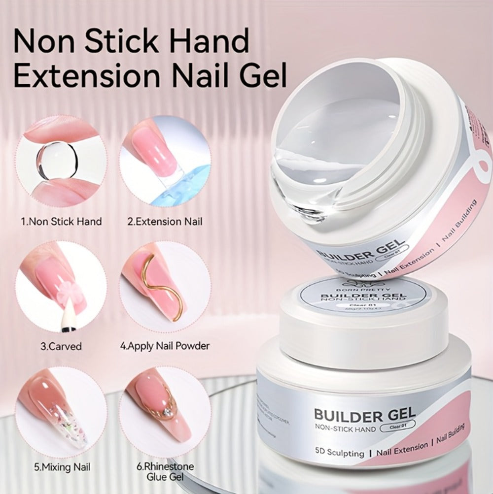 Builder Gel Nail Extension Sculpting Gel 60g No-Sticky Soak-Off – Clear & Milky White 3D Carving Molding UV/LED Curable Construction Gel for DIY & Salon Nail Art Women by BORN PRETTY