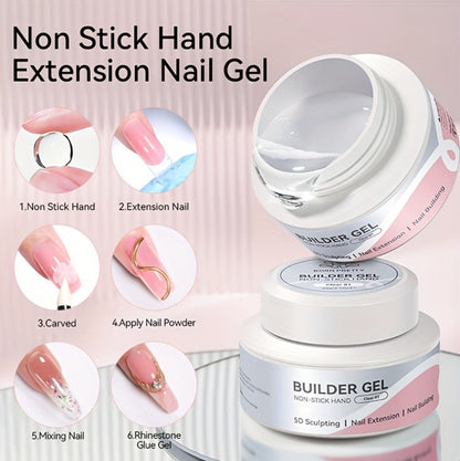 Builder Gel Nail Extension Sculpting Gel 60g No-Sticky Soak-Off – Clear & Milky White 3D Carving Molding UV/LED Curable Construction Gel for DIY & Salon Nail Art Women by BORN PRETTY