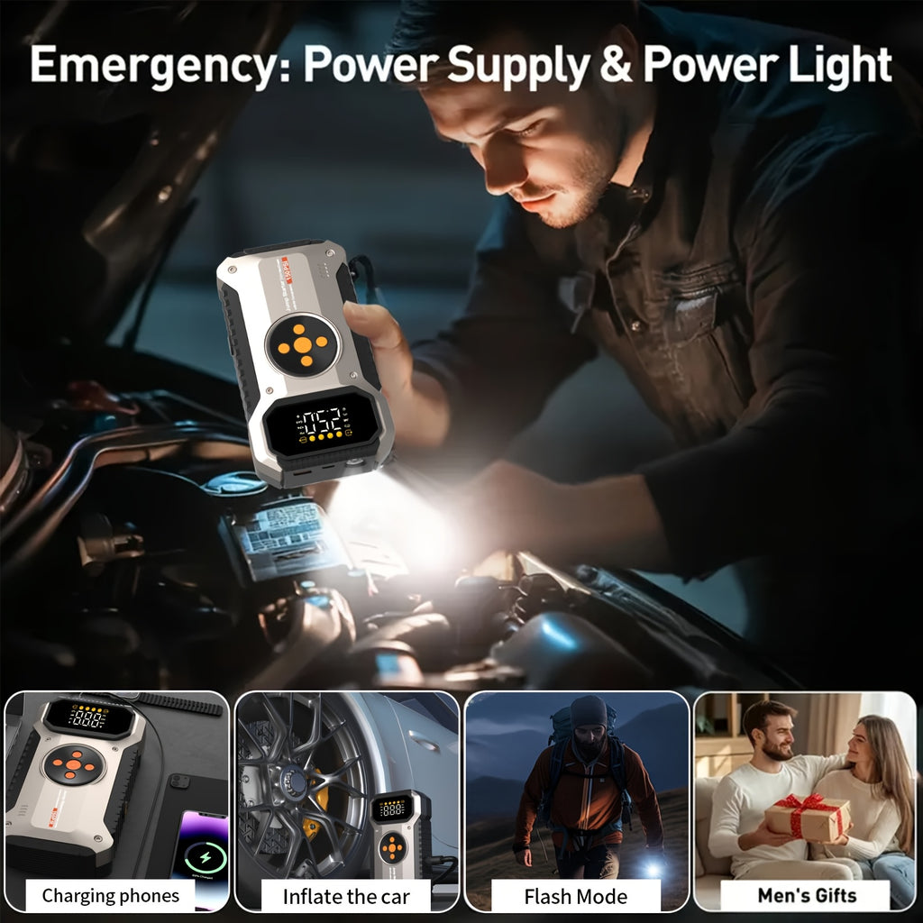 12000mAh Jump Starter for Car, Jump Starter with Air Compressor, Battery Jump Starter Portable5000A Peak 150PSl Digital Tire Inflator, Car Battery Charger Portable for 12V (8.5LGas/1.85gal Diesel) USB Input/output, LED Emergency, Car Accessories