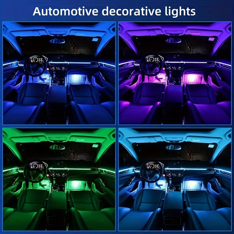 LED Interior Ambient Light Strips with USB, Fiber Optic Illumination for Dashboard and Control Panel, Remote Control, Music Sync - 5V Operating Voltage, LED Light Source, No Battery Required