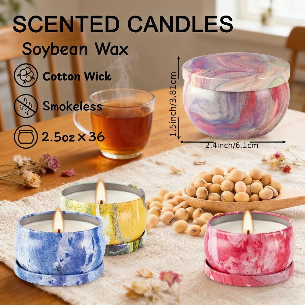 Candle Gift Set 36-Pack – Natural Soy Wax Scented Candles in Tin Cans, Aromatherapy Candles for Yoga, Spa, Bath & Home Decor, Portable Travel Candles, Perfect Gift for Women & Men, Mother's Day, Valentine's Day & Birthdays