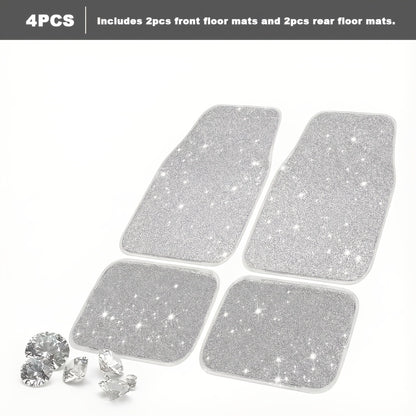 4/8pcs Set for Women Flash Crystal Car Floor Mats Sparkling Durable Waterproof Non-Slip Auto Foot Pads, Fashionable Car Interior Flooring And Carpeting, Easy-To-Clean Auto Interior for Cars, Universal Floor MATS, Christmas Present