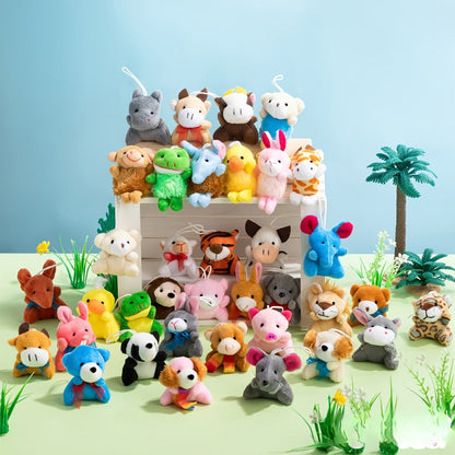 36 Pack Mini Stuffed Animals Bulk — 3 Inch Animal Plush Toys with Keychain 36 Unique Designs, Party Favors for Kids Birthday Carnival Prizes Pinata Fillers Goody Bag Stuffers Classroom Rewards
