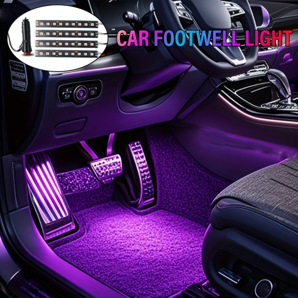 4pcs RGB Car Interior LED Footwell Lights App & Remote Control DIY Music Sync 12V USB Multicolor Ambient Lighting Kit for All Vehicles Cars Trucks SUVs, Under Dash Floor Accent Lights