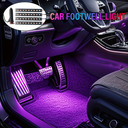 4pcs RGB Car Interior LED Footwell Lights App & Remote Control DIY Music Sync 12V USB Multicolor Ambient Lighting Kit for All Vehicles Cars Trucks SUVs, Under Dash Floor Accent Lights