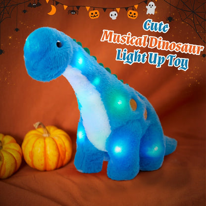 Dinosaur Stuffed Animal Plush Glowing Blue Dino with Music LED Light Up Soft Toy Glow in the Dark Birthday Gift for Kids Boys Girls Dinosaur Lovers