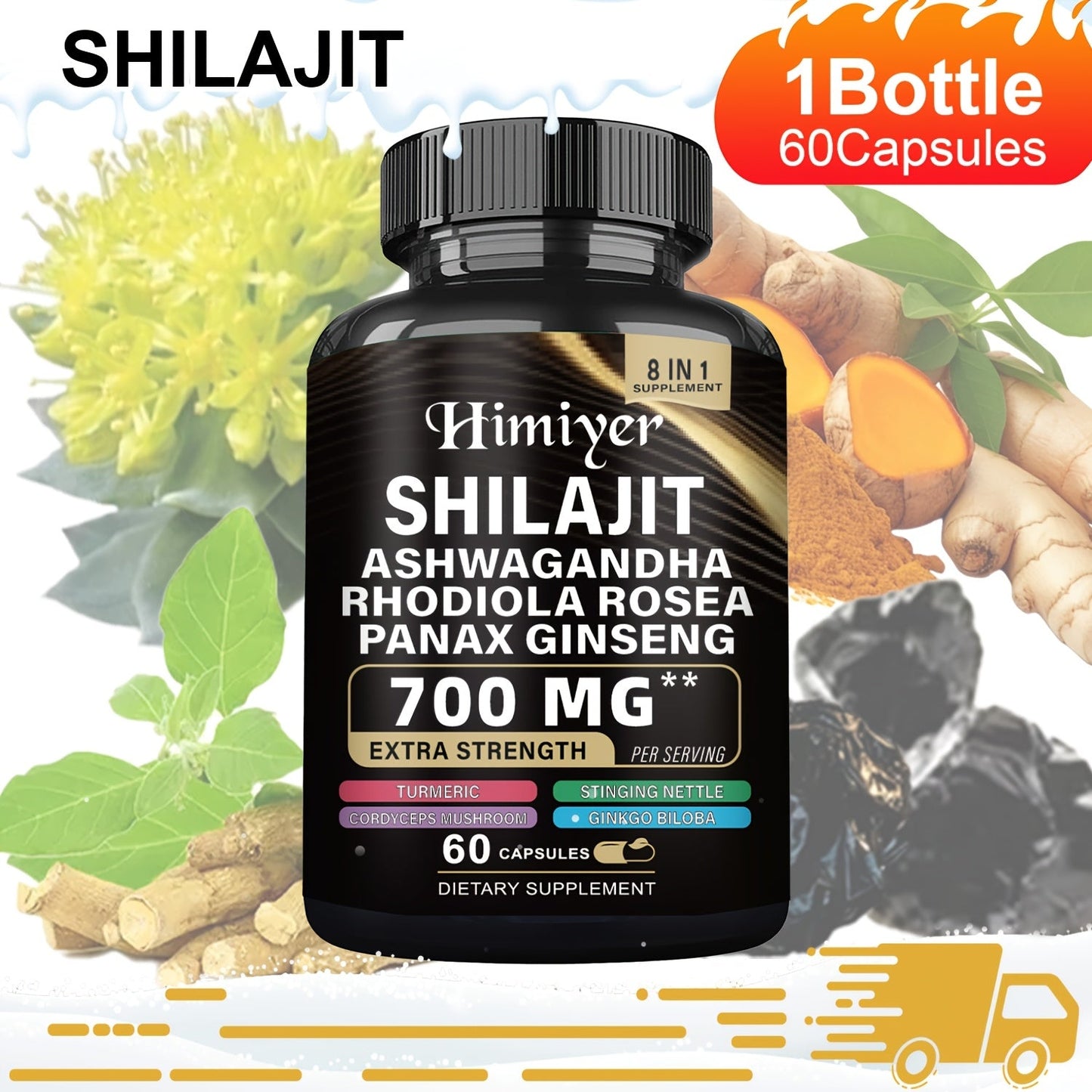 Sea Moss 7000mg & Shilajit Supplement Bundle — Black Seed Oil 4000mg, Ashwagandha 2000mg, Panax Ginseng 1500mg, Rhodiola Rosea | All-in-1 Daily Wellness Capsules