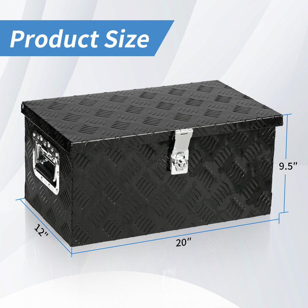 20 Inch Aluminum Alloy Truck Tool Box - Lockable Underbody Storage Organizer for Pickup Trucks, Trailers & Flatbeds, Black