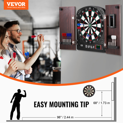 Electronic Dartboard Cabinet Set with LED Scoring – 13.5" Soft Tip, 40 Games 590 Variations, Retro Wood Cabinet, 1-8 Players, 12 Darts & All Accessories Included