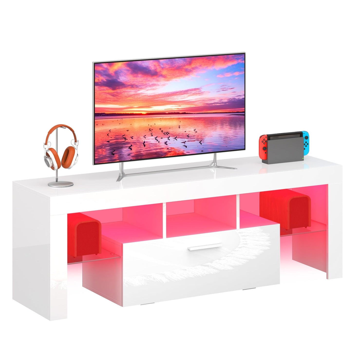 TV Stand shown in the White, 51 Inches/ 130 CM Length option
