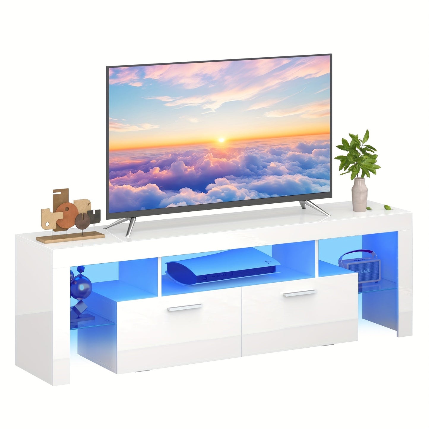 TV Stand shown in the White, 63 Inches/ 160 CM Length option