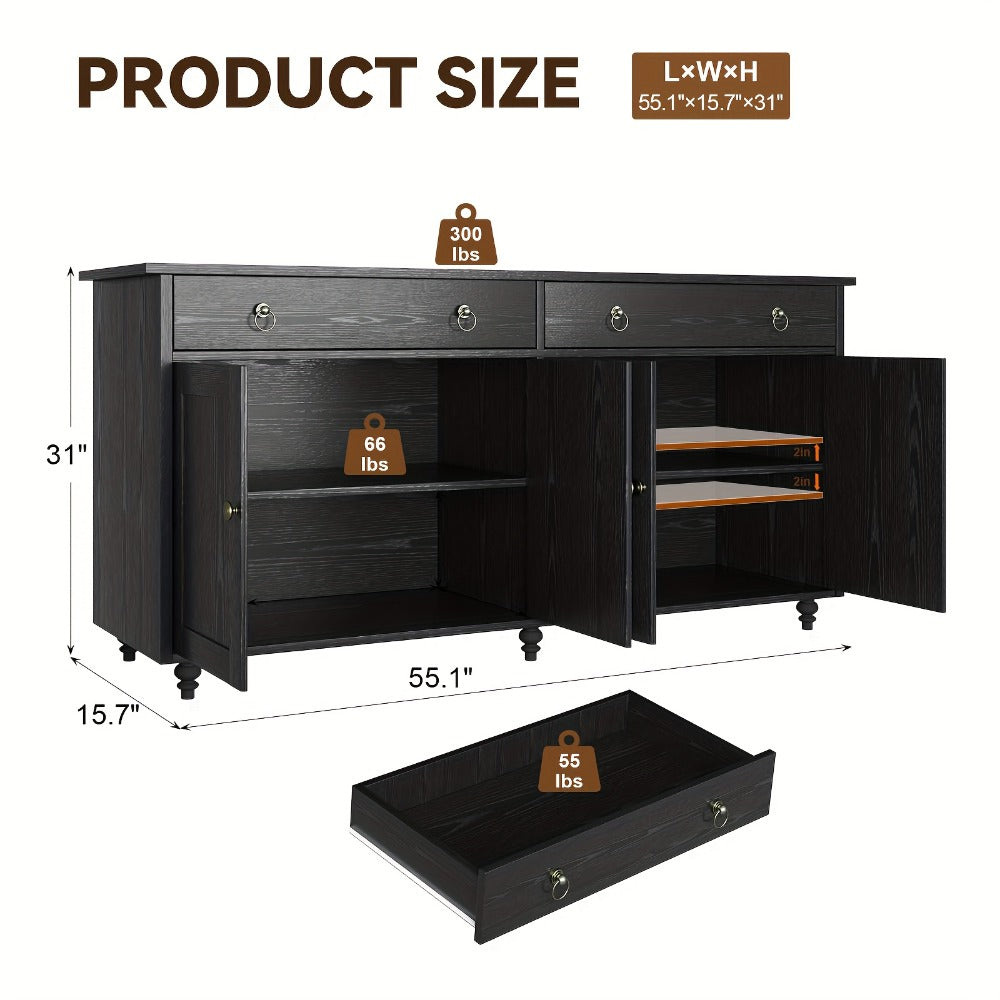 55-Inch Buffet Cabinet with Adjustable Shelves for Organized Everyday Storage in Entryway detail image - detail view 10