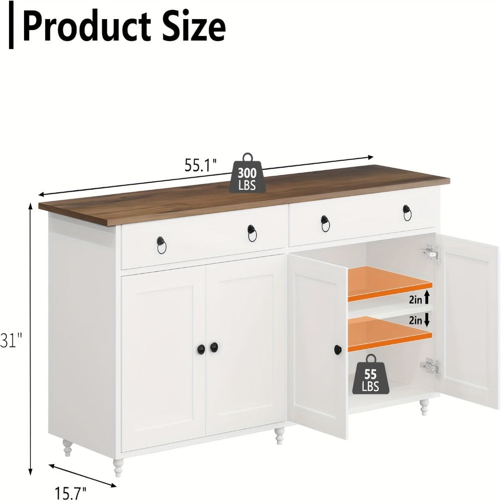 55-Inch Buffet Cabinet with Adjustable Shelves for Organized Everyday Storage in Entryway detail image - detail view 4