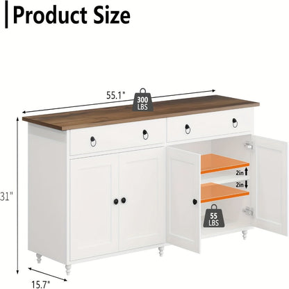 55-Inch Buffet Cabinet with Adjustable Shelves for Organized Everyday Storage in Entryway detail image - detail view 4